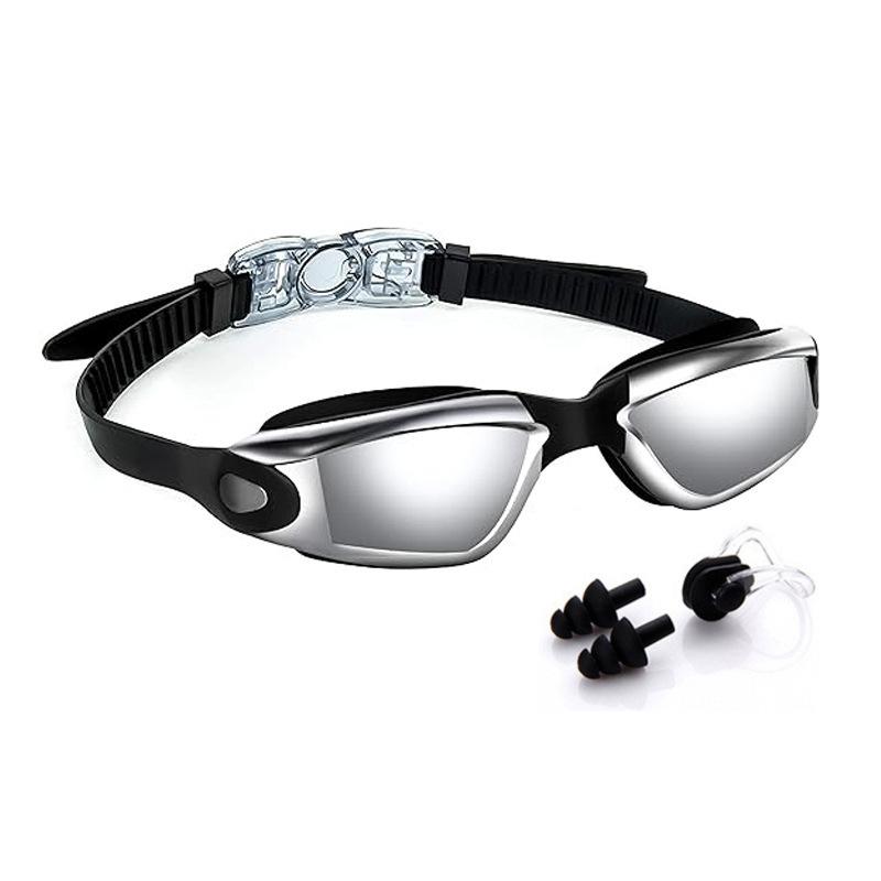Silicone One-piece Nose Bridge Swimming Goggles with Integrated Earplugs, Waterproof, Anti-fog, High-definition, Professional Swimming Goggles for