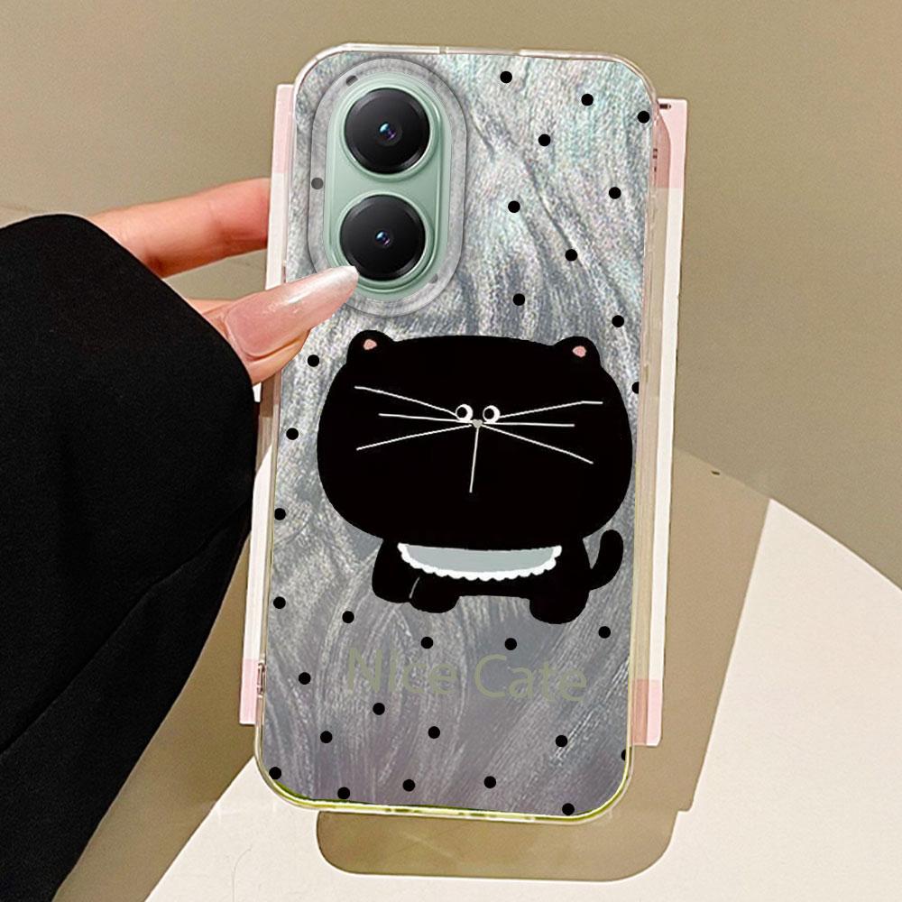 Big Headed Black Cat Circular Dots Phone Case for Xiaomi Poco X5 X7 M6 Pro X6 X3 NFC C75 C71 C65 C61 Back Silicone Shell Cover