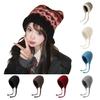 Chapéu Feminino Outono Inverno Gorro Quente Japonês Malha Chapéu Boné de Pelo À Prova de Vento Grosso Proteção de Orelhas Gravata Pulôver Gorro Bonnet