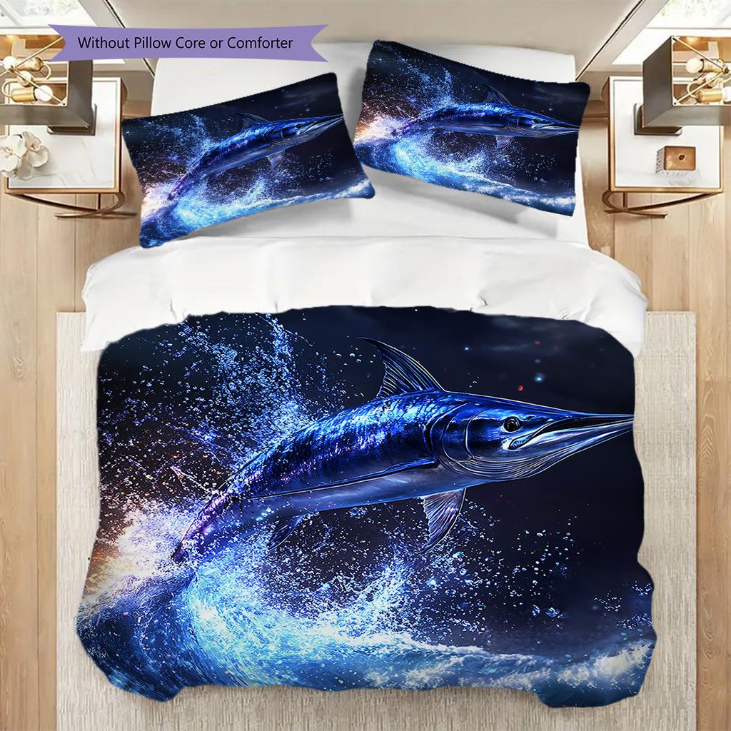 Tuna Pattern Bedding Quilt Set Quilt Cover Pillowcase Home Decoration Birthday Gift (1 * duvet cover + 2 * pillowcase, without core)
