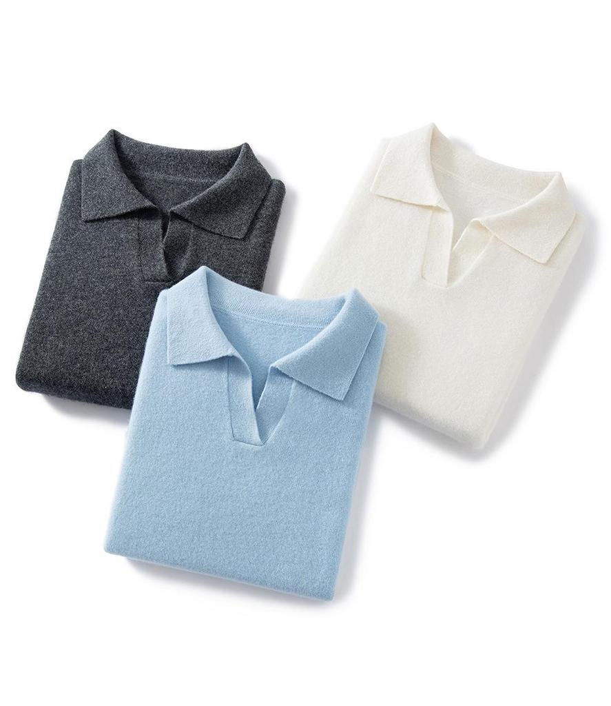 Elegant Cashmere Slim-Fit Sweater - Women's Autumn & Winter Knitwear with Small Lapel.