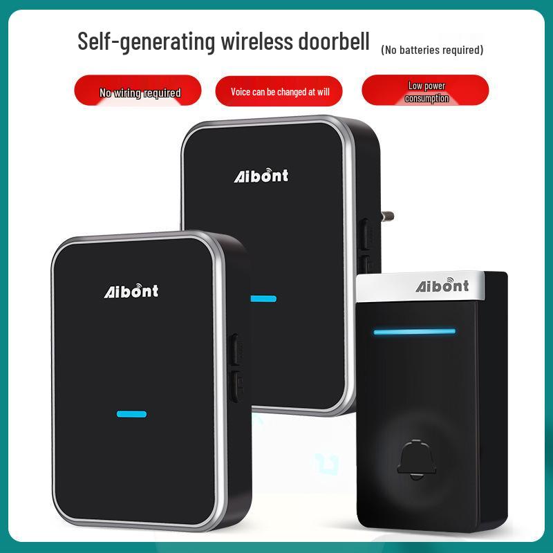 Wireless Smart Self-Powered Doorbell, Long Range, One-to-Two EU/US Spec, No Battery Required
