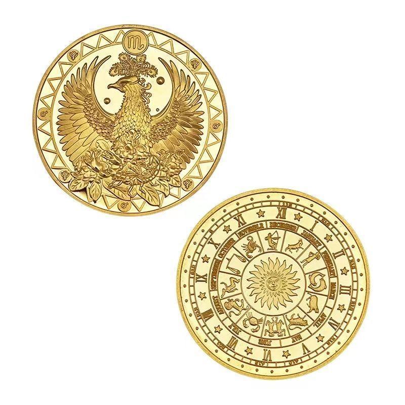Set of 12 Zodiac Coins, Zodiac Commemorative Coins, Leo Sun God Lucky Coins, Birthday Gifts