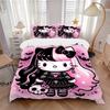3pcs Hello Kitty Gothic Halloween Printed Quilt Set - Includes 1 Quilt Cover and 2 Pillowcases, Machine Washable - Suitable for All Seasons.H037
