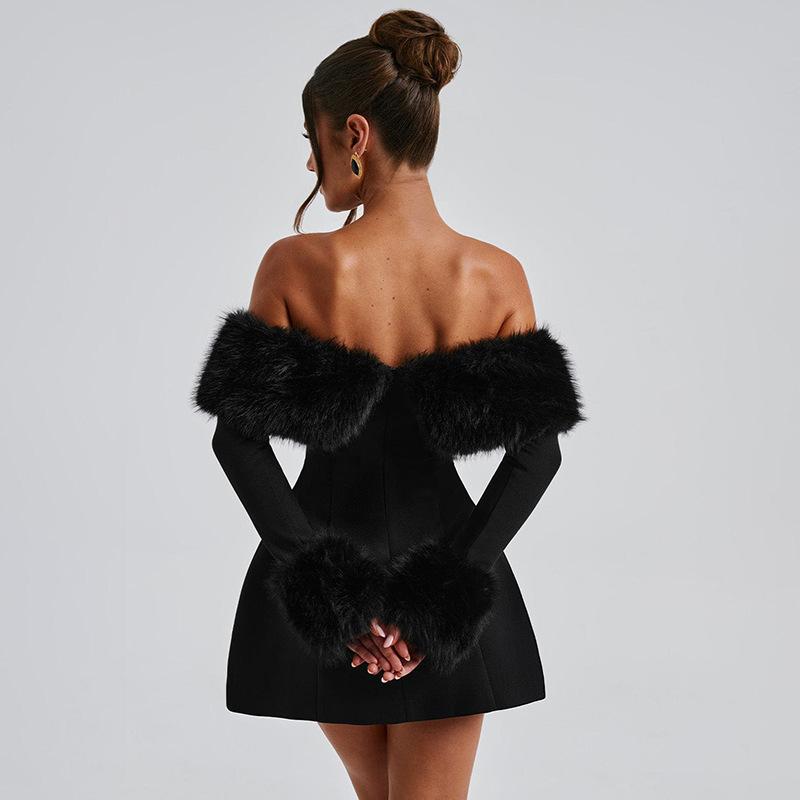 Zimné čierne bez ramienok nadýchané sexy šaty pre dámske róby elegantné večerné párty šaty bodycon mini jesenné šaty párty klub