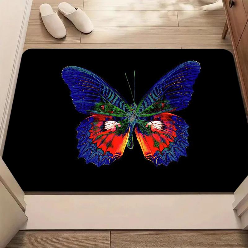 Vibrant Colorful Butterfly & Moth Print Bath Mat Non Slip Soft Washable Floor Carpet for Bathroom Bedroom Entryway Decor 40x60cm