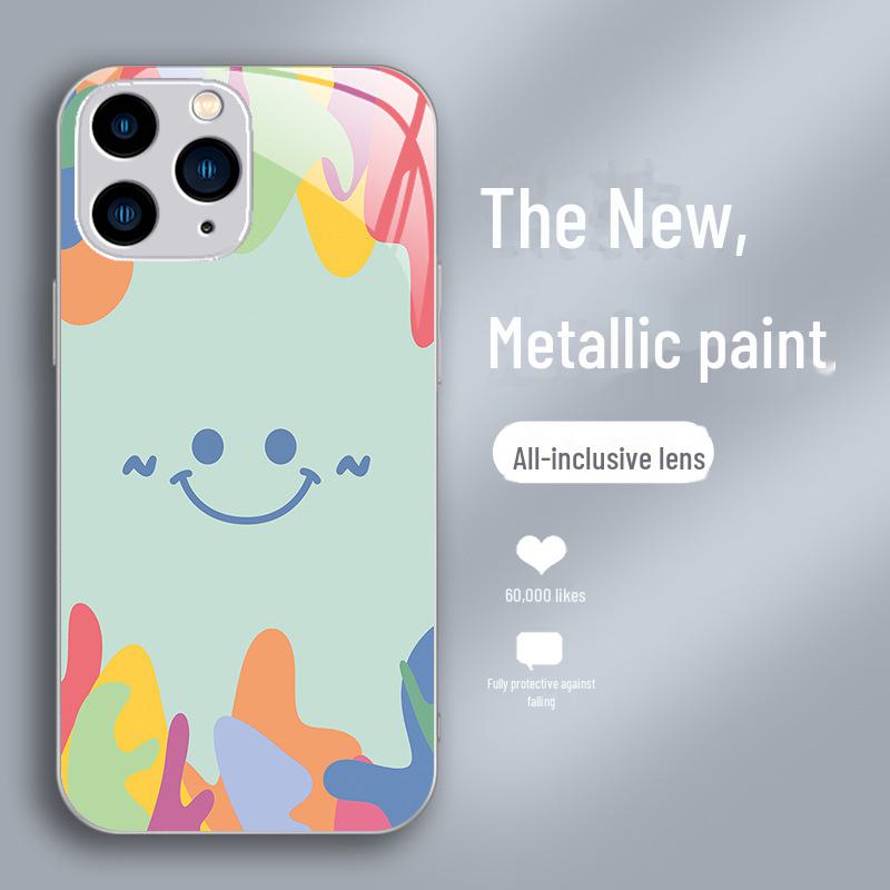 

Чехол с цветным жидким стеклом и полной защитой от падения для Apple 13mini, 15/14, 11 - дизайн в виде радужного смайла и граффити iPhone 12 Mini
