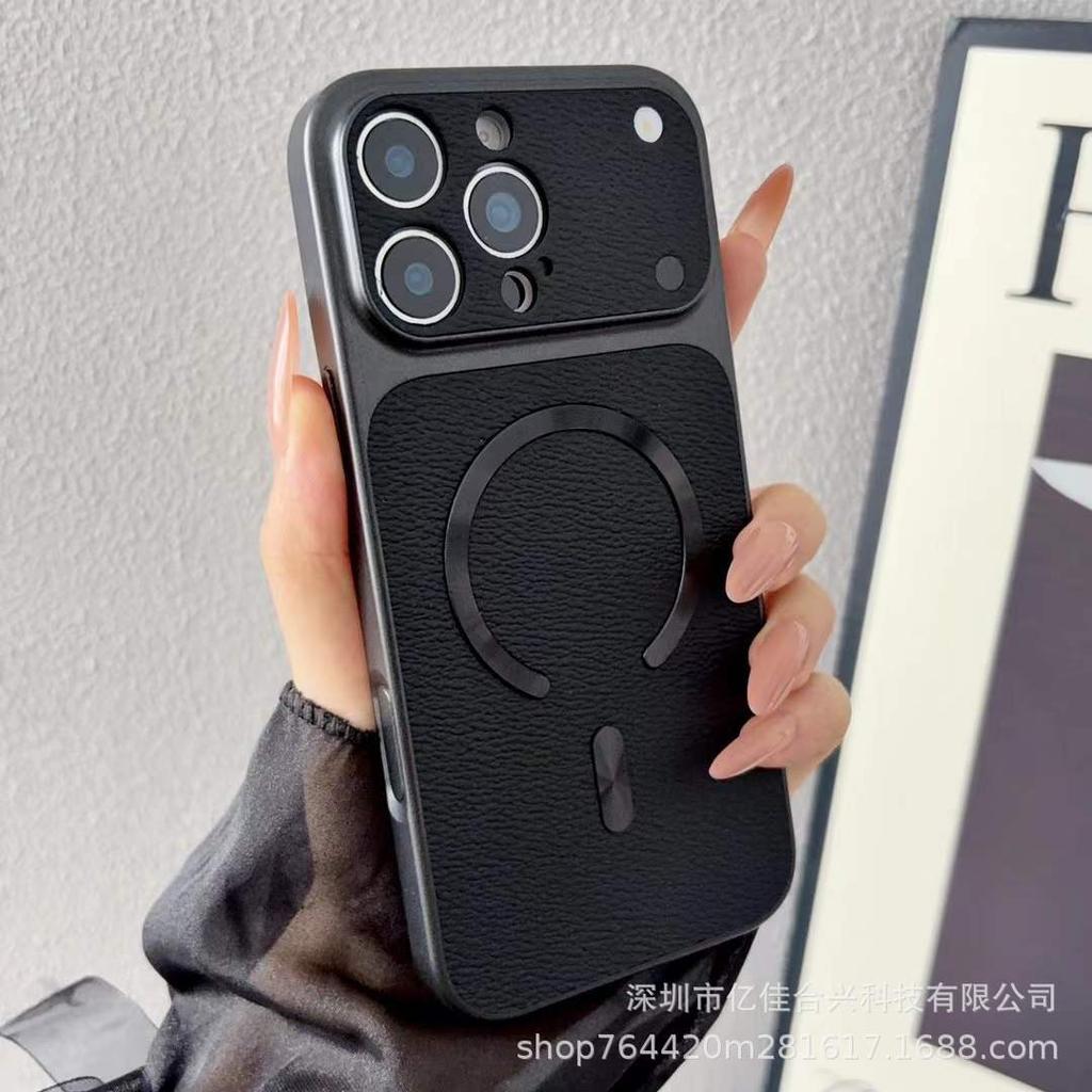 Advanced new lychee pattern magnetic attraction is suitable for iPhone17promax mobile phone case Apple 15 seconds to increase the window