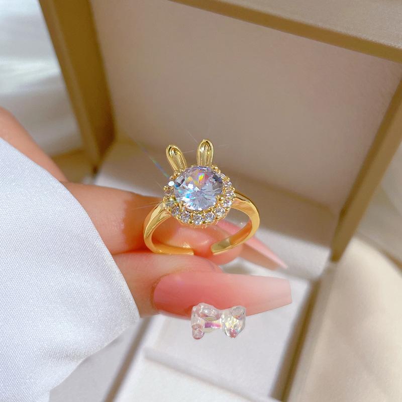 Zircon Bunny Rings for Women 2023 New Adjustable Ring Fashion Party Jewelry