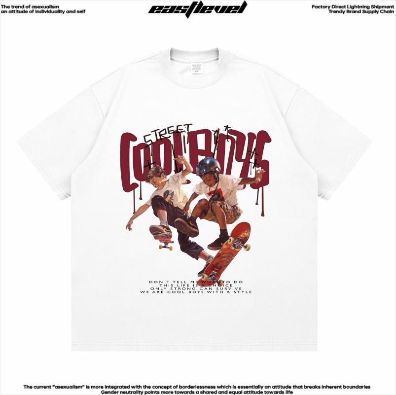 

National Tide Street Skateboard Print Oversized Cotton Couple T-Shirt XXXL белый