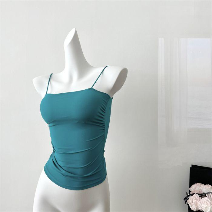 Sling Vest Women's Clothing with Beautiful Straps and Chest Pads with Pleated Design and Slim Top