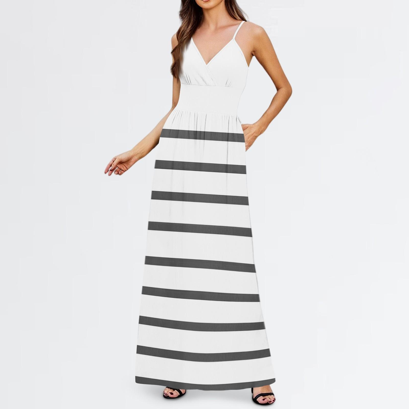 

Women s Casual Knitted Cotton Floral Stripe Printed Suspender Dress XL белый