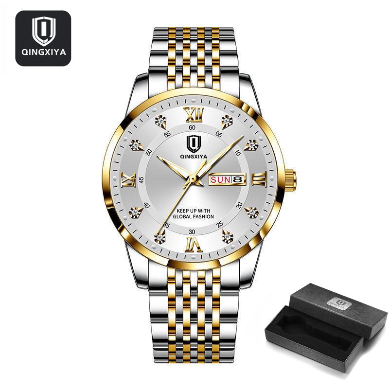 QINGXIYA Herren Business Casual Edelstahl Männer Quarz Armbanduhren Männlich Uhr Wasserdichte Uhr Mann Mode Relogio Masculino