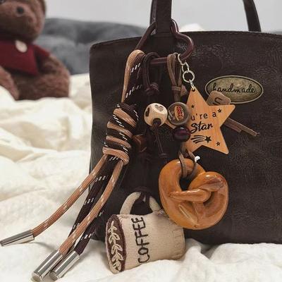 Y2K Coreano Marrom Fofo Chaveiro Pão Alcalino Cordão Trançado Argola de Chave Pingente de Bolsa Decoração Pendente para Mochila Presentes para Meninas