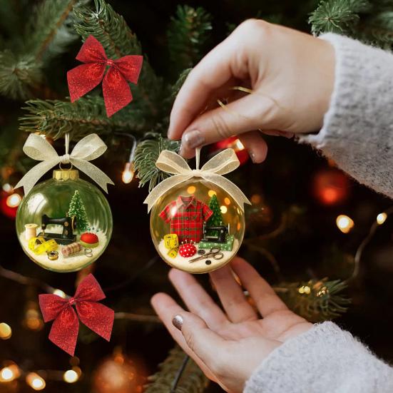 Christmas Ball Decoration Sewing Snowball Ornament Retro Sewing Machine Ribbon Transparent Ball Christmas Hanging Decor