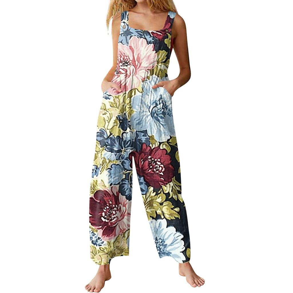 Womens Casual Overalls Jumpsuits Adjustable Straps Sleeveless Summer Cute Comfy Rompers With Pocket