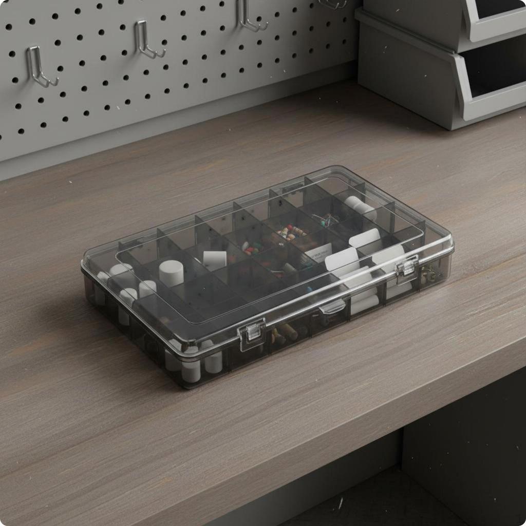 Electronic Parts Storage Box Transparent Clear Case Many Compartments Compartment