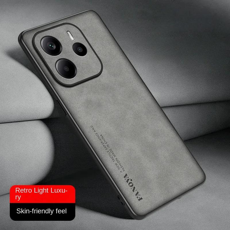 Note 14 Luxury Sheepskin Leather Silicone Phone Case For Xiaomi Redmi Note 14 Pro Plus Note 14 4G 5G Matte Anti-Shock Back Cover Bumper Shell