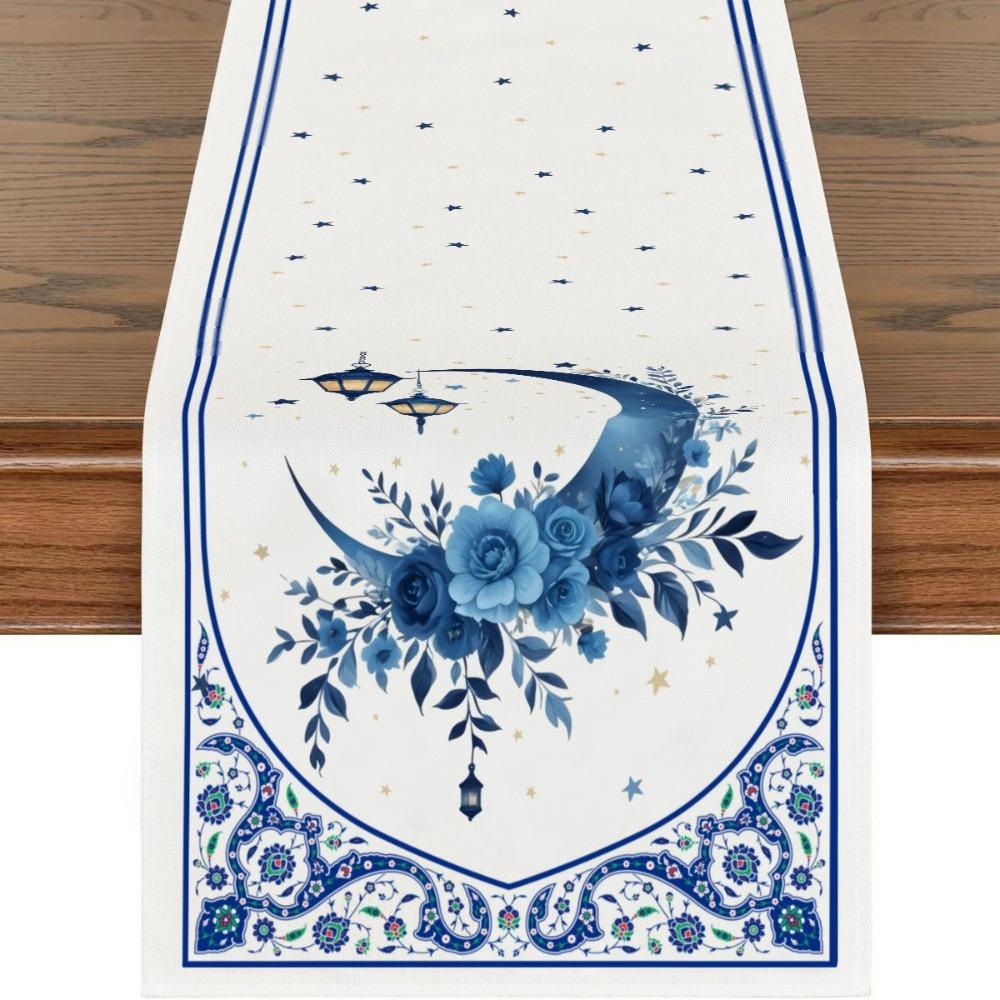 Thickened Ramadan Table Runner Vintage Decorative Dining Table Flag Castle Lantern Pattern Table Cover Islamic Party Decor