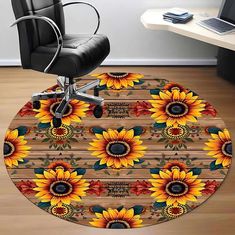 1pc Sunflower Pattern Carpet for Office Non-Slip, Round Carpet, Soft & Comfortable, Carpet for Office, Round Floor Mat yy251225109