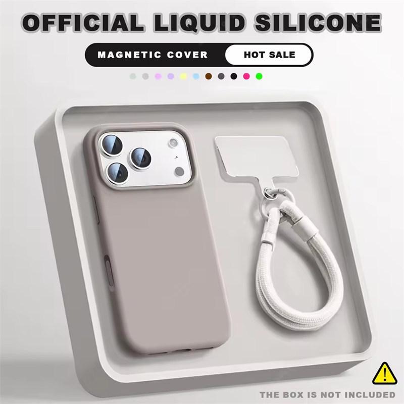 Wrist Strap Magnetic Phone Case For iPhone 16E 14 15 Plus 12 13 16 17 Pro Max Air Magsafe Liquid Silicone Lanyard Cover