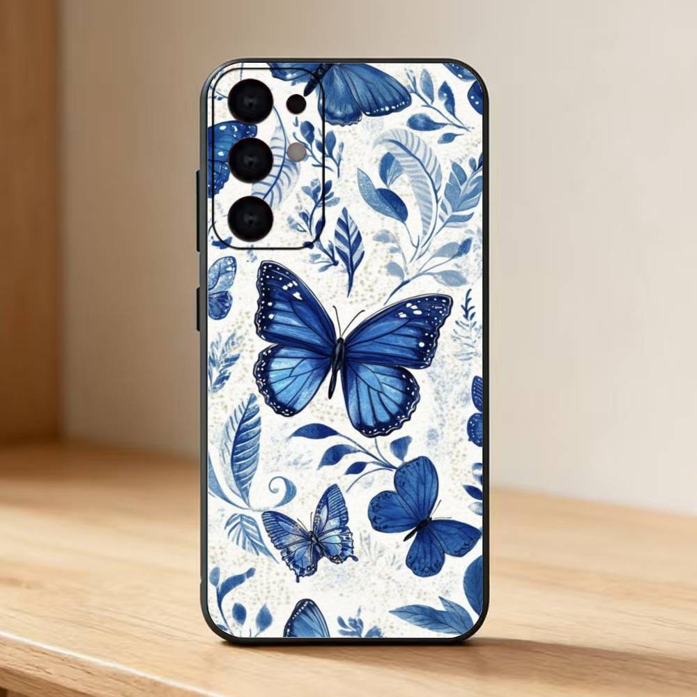 Butterflies Phone Case For Samsung S25,24,23,22,30,21,10,9,Ultra,Plus,Lite Soft Black Case