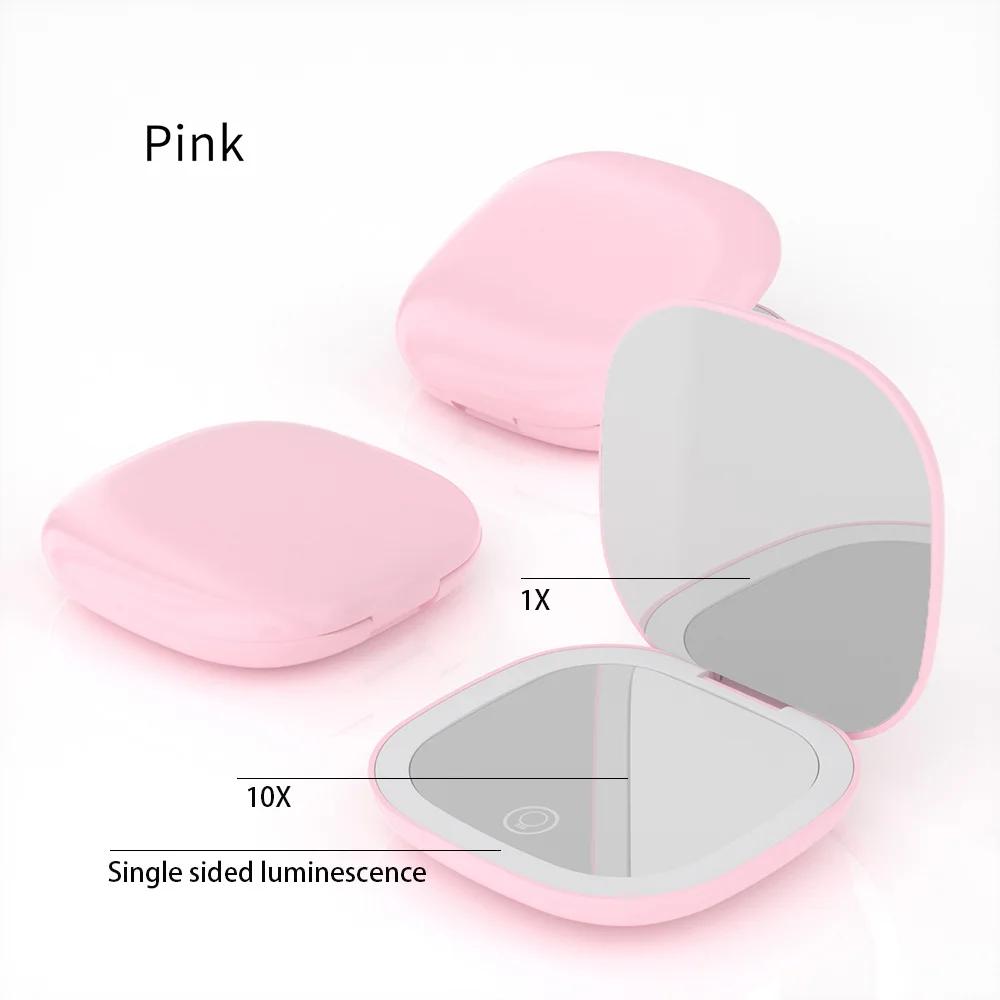 Mini Compact Foldable Pocket Hand Led Makeup Mirror With Led Light 5x/10x Magnification Rechargeable And Small