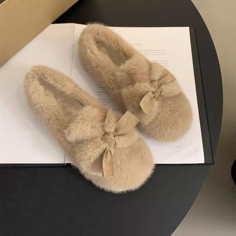 Mao Mao shoes women wear one pedal Doudou shoes new autumn and winter warm plush cotton shoes flat-soled cotton ladyshoes