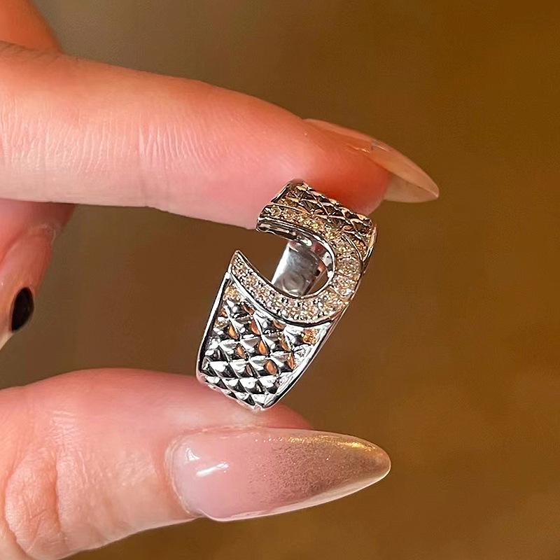 Light luxury and high-end U-shaped chic horseshoe rings for women fashion silver Willow Ding ring Couple banquet