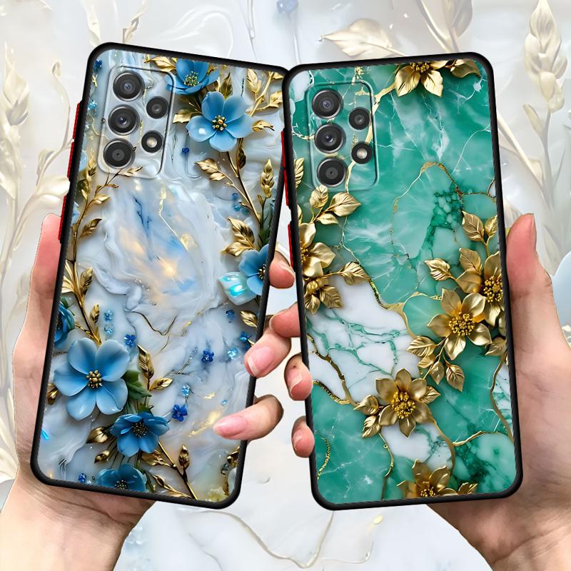 Flower Marble Phone Case for Samsung Galaxy A55 A54 A53 A52 A51 A13 A12 A35 A34 A33 A32 A71 A23 A21s Matte