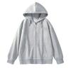Womens Oversized Long Sleeve Hooded Zip-Up Top Loose Fit Mid-Length Casual T-Shirt In Milk Silk Fabric