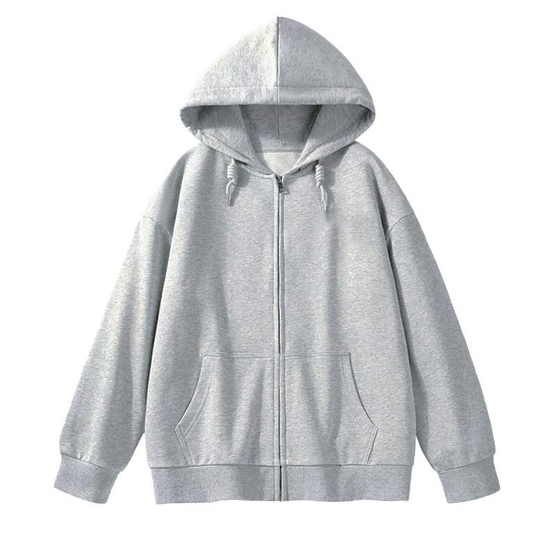 Womens Oversized Long Sleeve Hooded Zip-Up Top Loose Fit Mid-Length Casual T-Shirt In Milk Silk Fabric
