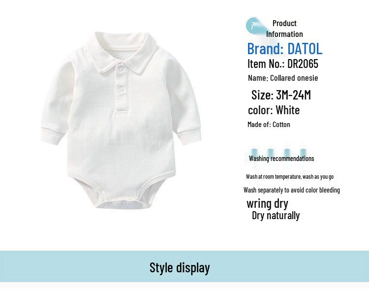 Unisex Bawełniany Romper Polo dla Niemowląt - Biały, Długi Rękaw, Kołnierzyk Kent