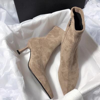 Fashion Sexy Thin Low Heels Pointed Toe Ankle Boots Woman Party Shoes Fashion Spring Autumn Zipper Concise Short Booties