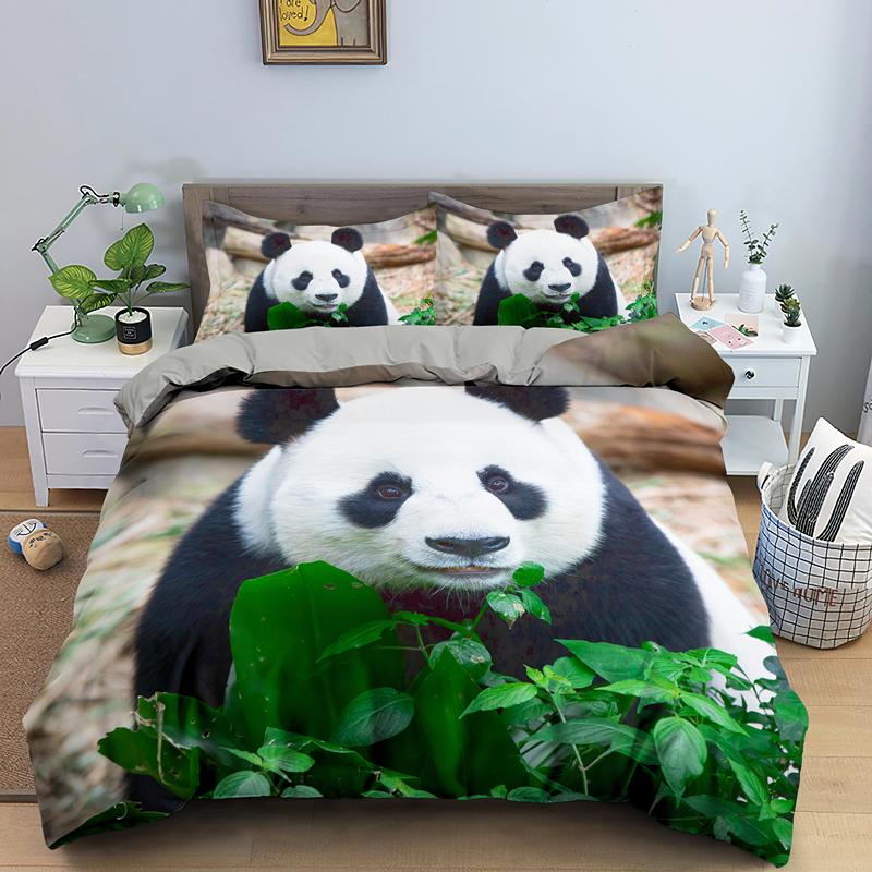 3D Panda Bedding Set Lovely China Black White Animal Duvet Cover King Queen Bamboo Comforter Cover 2/3Pcs Quilt Cover