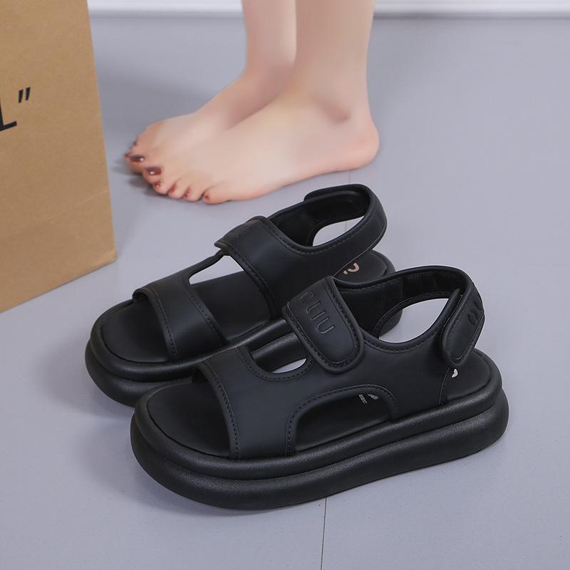 Plateausandalen mit Klettverschluss für Damen 2024 Sommer neu runde Zehenpartie Tritt-in-Scheiße-Gefühl Muffinsohle Strandschuhe Strandsandalen für Damen