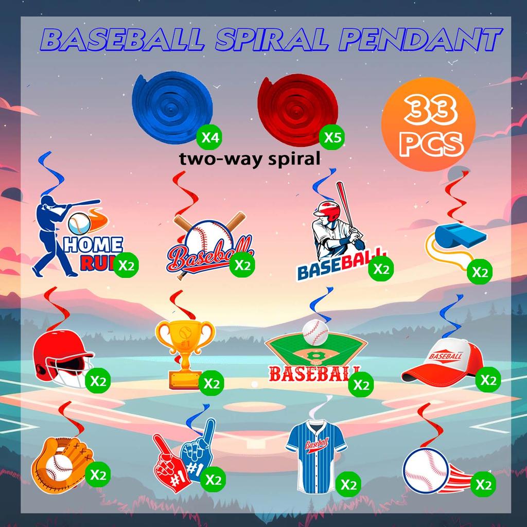 Baseball Party Hanging Swirls, 33 Pieces Baseball Hanging Swirl Decorations for Baseball Party Decoration Swirl Hanging