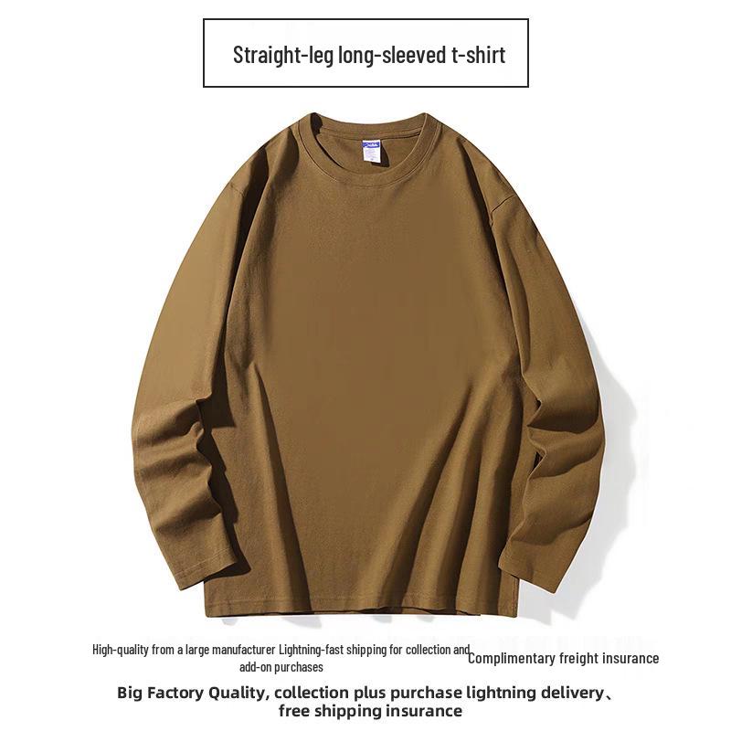 Heavyweight 300g Pure Cotton Long Sleeve White Basic T-shirt, Unisex Solid Color Base Layer