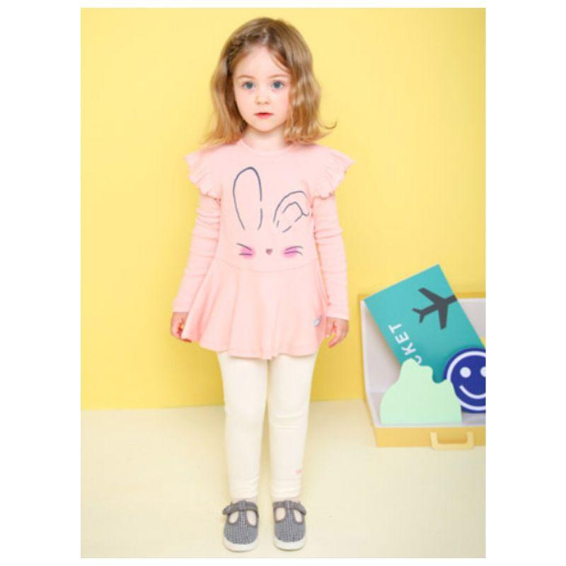 Korean Kids Rabbit Ruffle Outfit Set Girls Pink Flare Top Pants 2pcs Korean Design Children Clothes