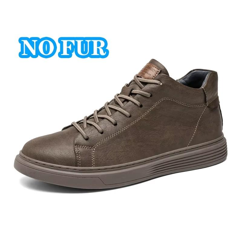 Fashion Classic Lace Up Walking Shoe Warm Plush Fur Winter Sneakers Genuine Leather Men's Basic Boots Autumn Winter Outdoor Casual Boots
