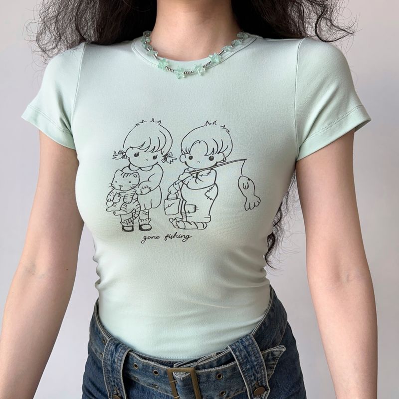 

Вперед, девчонка, вперед! Футболка с самодельным принтом, облегающая, с коротким рукавом Mint Green S