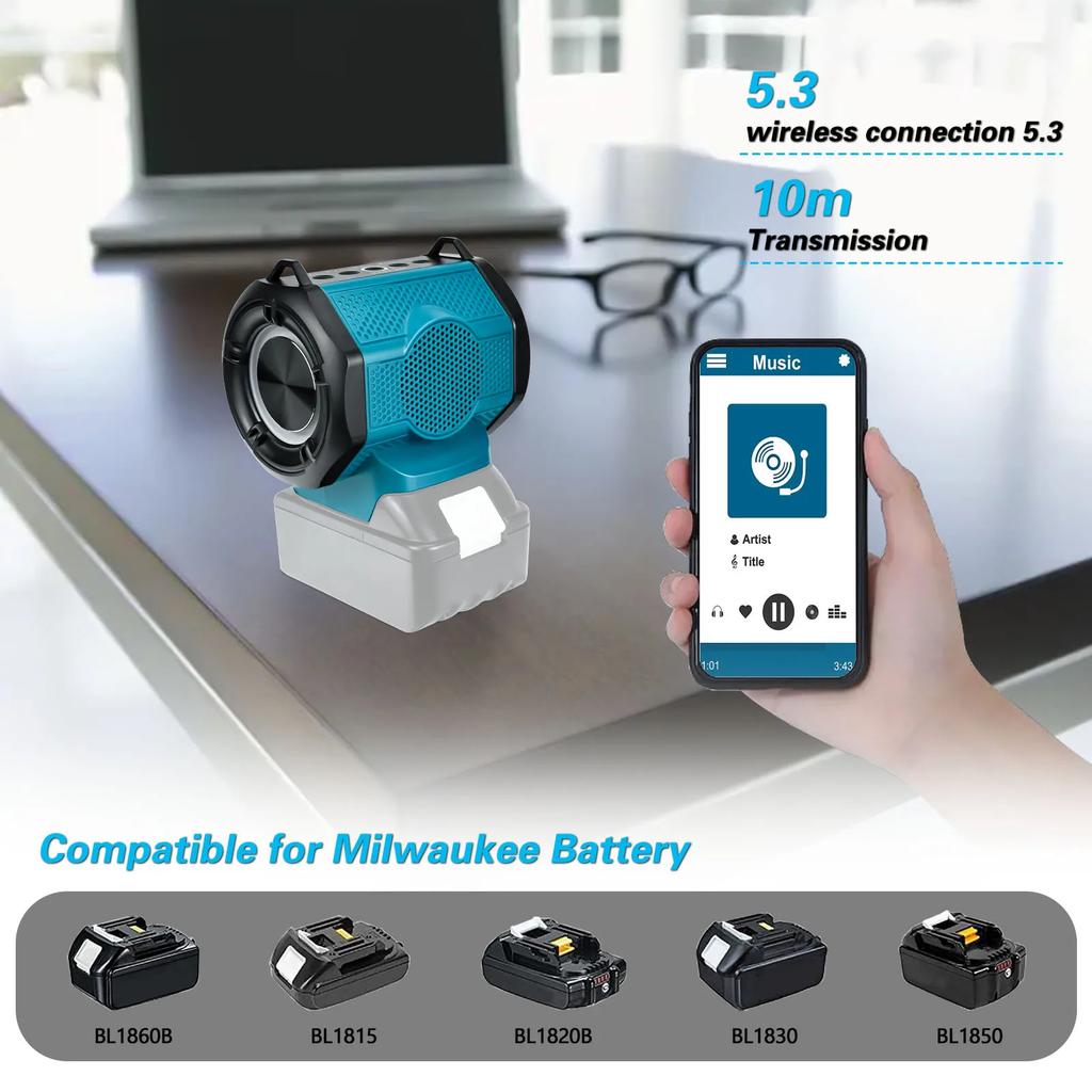 Cordless Speaker Stero Player Bluetooth-compatible Loudspeaker Amplifier for Makita Battery with USB & Type-C Port (No Battery)