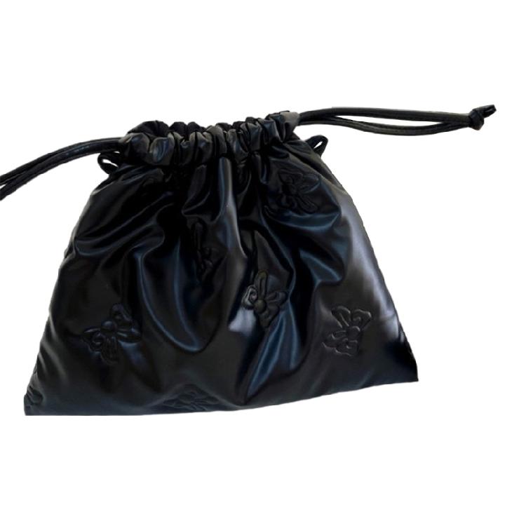 Stylish PU Leather Drawstring Purse Versatile Large Drawstring Pouch for Cosmetics and Jewelry with Bowknot Pattern чёрный