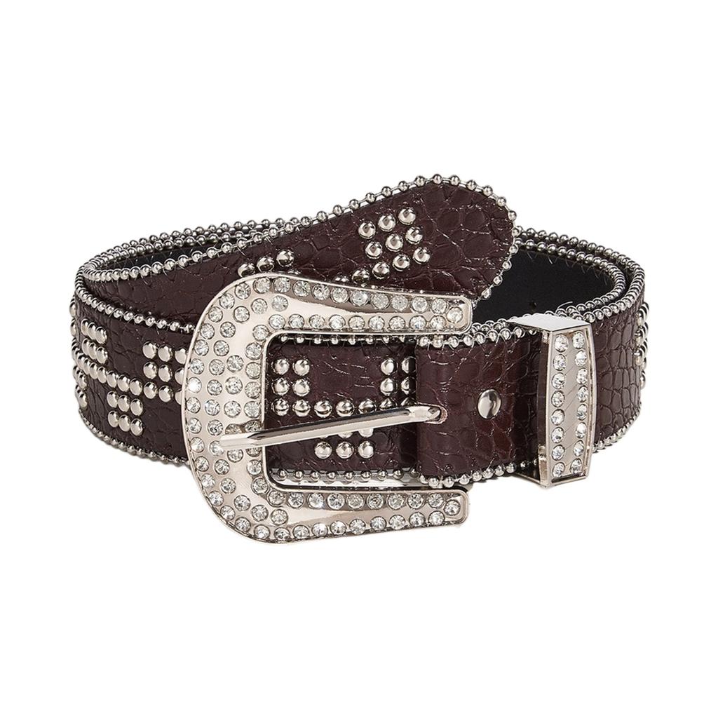 Western Rivet Studded Belt for Women with Beaded Trim Cowgirl Belt for Jeans Pants Girl Belt Decorative Waistband