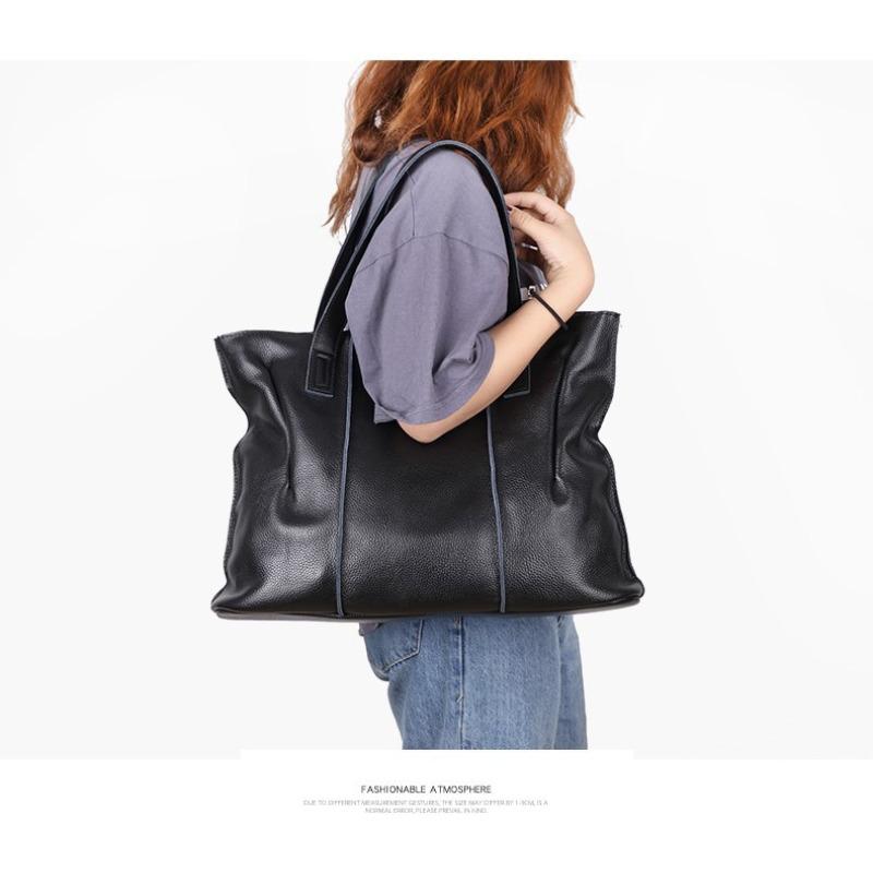 Genuine Leather Tote Bag for Women, Top Grain Cowhide Shoulder Handbag, Large Capacity A4 Work Bag, Soft Texture Commuter Purse, Vintage Style