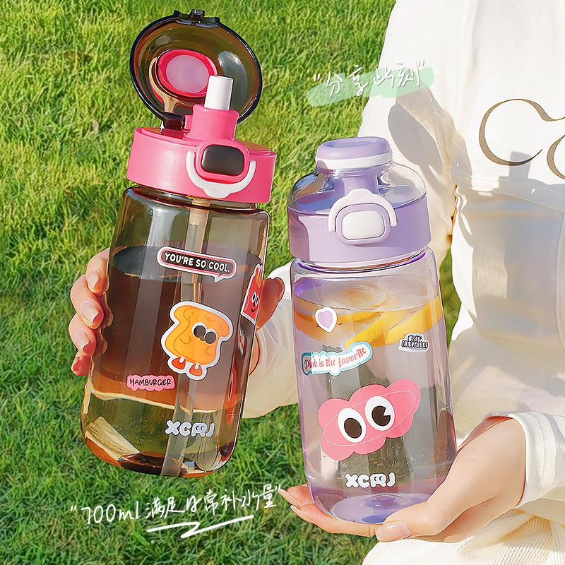 New Cute Water Bottle For Kids Girls Female Transparent Plastic Cup Large Capacity Outdoor Sports Portable Sippy Cup BPA Free