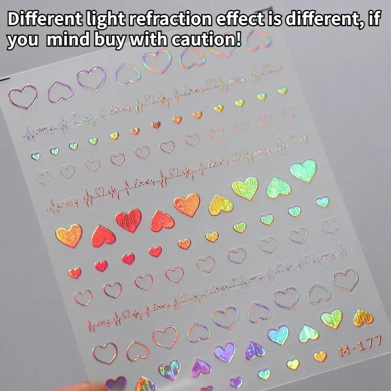 5D Love White English Letter Silver Jelly Nail Art Sticker Line Geometric Pattern Shape Romantic Delicate Manicure Decals