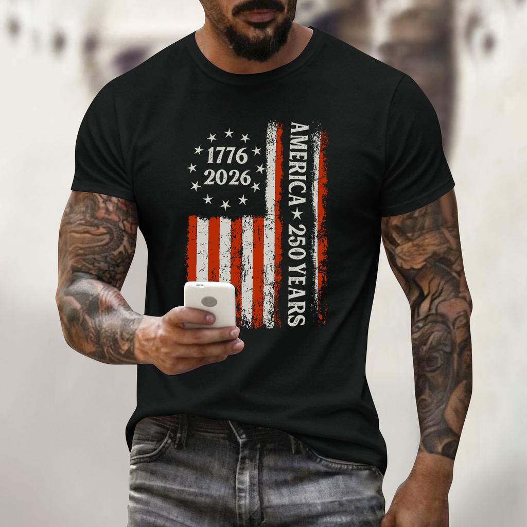 Men's Holiday Print Round Neck Short Sleeve Top Casual Sports Top