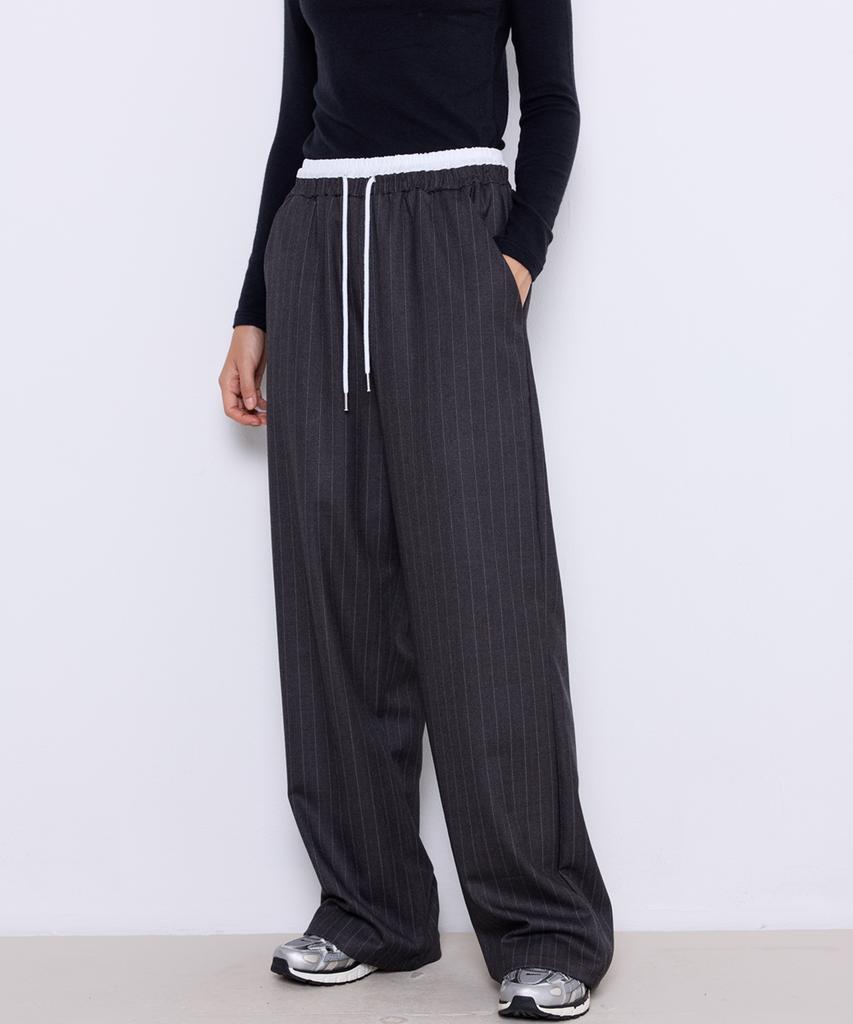 MANAVIS7 Striped Elastic Pants [Charcoal]
