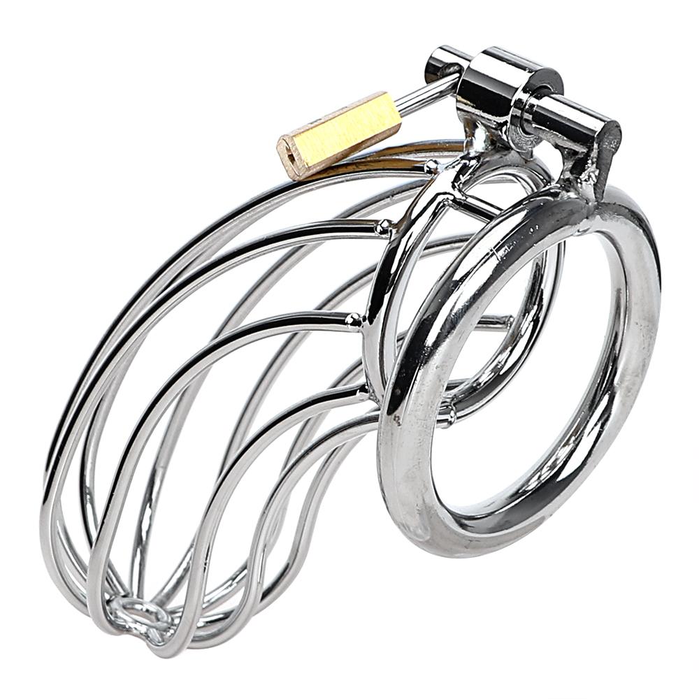 3 Size Male Protective Device Stainless Steel Ring Suitable Penis Cage Chastity Lock for Any Size of Men Adult Products